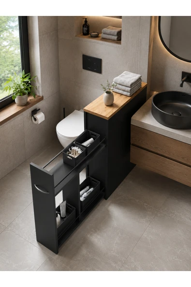 Unisoft Banyo Rafları Banyo Dolabı Mutfak Organizer Düzenleyici Çok Amaçlı Dolap Sürgülü Raflı İnce Kiler Erzak Deterjan Dolabı Yukon ürün görseli 1