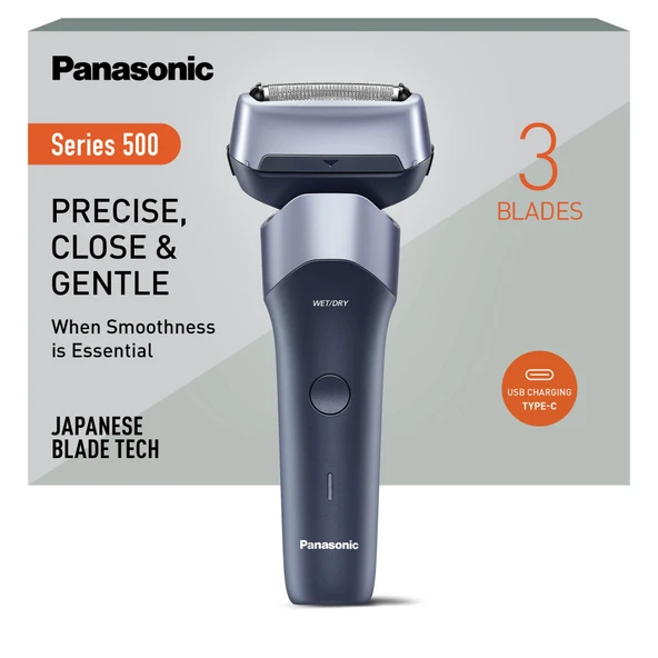 Panasonic Series 500 ES-ERM3FV503 3 Bıçaklı Islak ve Kuru Tıraş Makinesi, Şarj Edilebilir, Japon Paslanmaz Çelik, 10D Esnek Tıraş Makinesi Başlığı, IPX7, USB-C Şarjlı, Mor ürün görseli 1