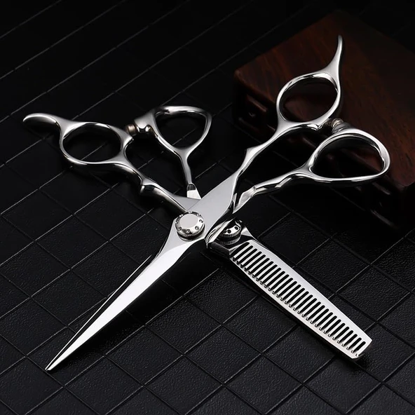 IUokLU Saç Kesme Makası 6 İnç Salon Profesyonel Kuaförlük Makası Kişiye Özel Kesim ve İnceltme Makası Kuaförlere Özel Set ürün görseli 1