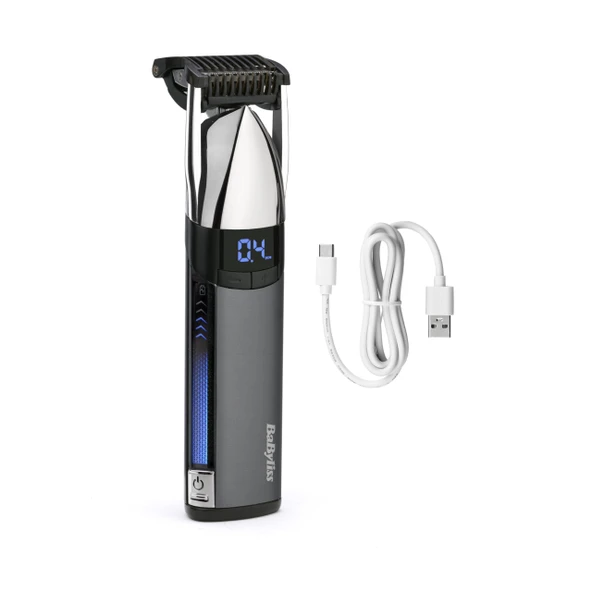 BaByliss Super-X Metal Kirli Tüy Alma Makinesi - Japon Çelik Bıçaklı Suya Dayanıklı Sakal Kesme Makinesi (0,4-5 mm), Dijital Ekran, Lityum İyon Pil, 90 Dakika Çalışma Süresi, S996E ürün görseli 1