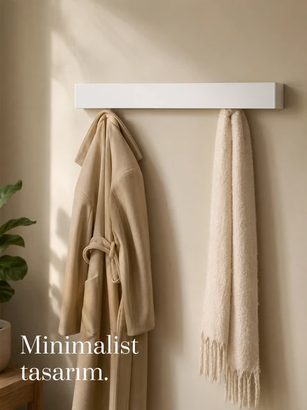 Unisoft Portmanto Metal Duvar Askılığı Elbise Askılığı Vestiyer Askılık Gizli Kancalı Antre Hol Mont Çanta Havlu Askısı Beyaz 80 Cm Berlin ürün görseli 1