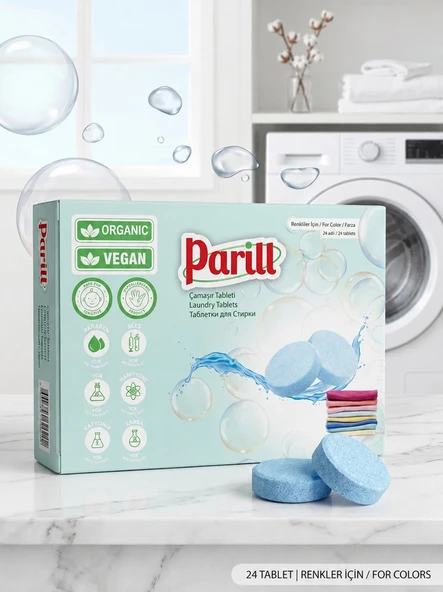Parill Organik ve Vegan Çamaşır Tableti - Renkliler İçin (24 Adet) ürün görseli 1