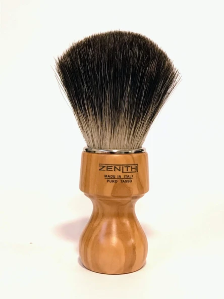 Zenith Barber tıraş fırçası, %100 gerçek porsuk kılı ve zeytin ağacı saplı - Dark Badger - Made in Italy ürün görseli 1