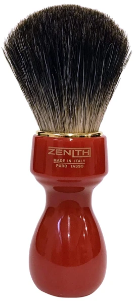 Zenith Barber tıraş fırçası, %100 gerçek porsuk kılı/mercan kırmızısı reçine saplı - Dark Badger - Made in Italy ürün görseli 1