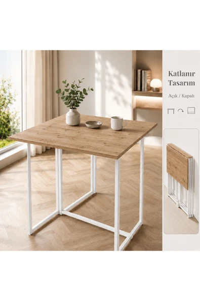 AYZ Katlanır Masa Katlanabilir Yemek Masası Mutfak Masası Balkon Masası Açılır Kapanır Portatif Çok Amaçlı Çalışma Masası Workcomo BEYAZ-ÇAM ürün görseli 1