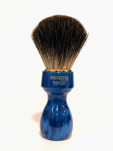Zenith Barber tıraş fırçası, %100 gerçek porsuk kılı/kobalt mavisi reçine saplı - Dark Badger - Made in Italy ürün görseli 1