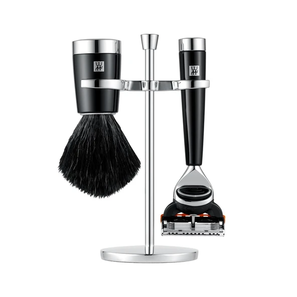 ZWILLING tıraş makinesi ve tıraş makinesi seti (3 parçalı tıraş fırçası ve tutucu, Gilette Fusion bıçaklara uygun, hediye seti), siyah ürün görseli 1