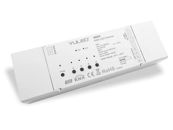 YULED SR-KNX-ONW-4CH KNX LED kontrol cihazı, 4 kanal, 4x 5A, DC 12-36V - 4 kanallı ve kanal başına maksimum 5A akıma sahip yüksek kaliteli KNX LED kontrol cihazı ürün görseli 1