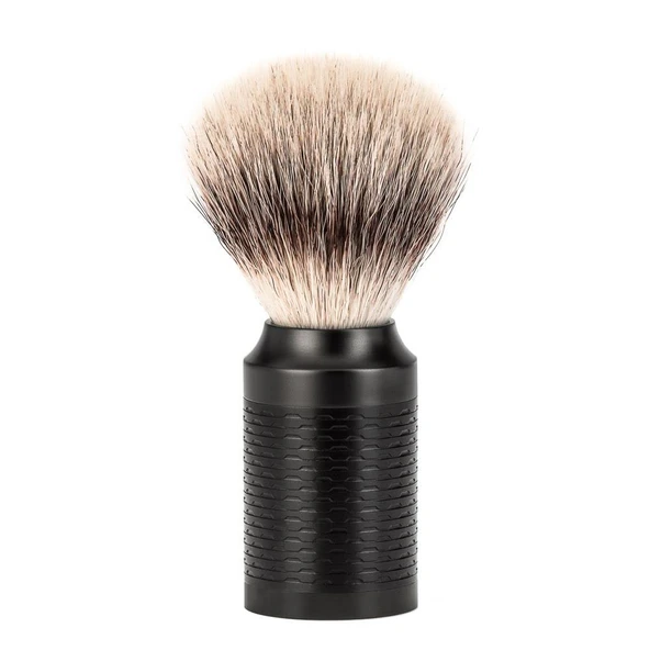 MÜHLE tıraş fırçası - Rocca serisi - Silvertip Fiber - siyah paslanmaz çelik sap, DLC ürün görseli 1