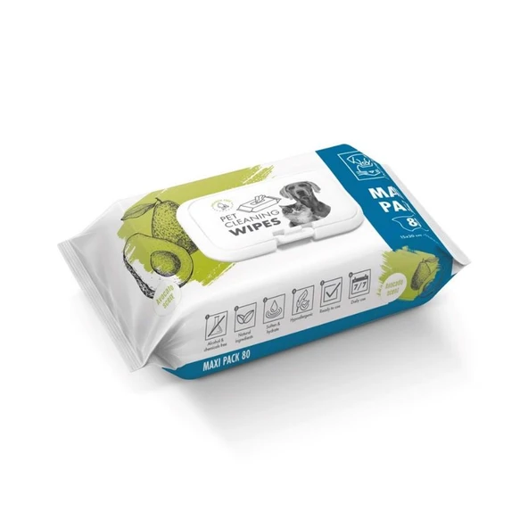 M-Pets Avocado Kedi ve Köpekler İçin Temizlik Mendili 80'li ürün görseli 1