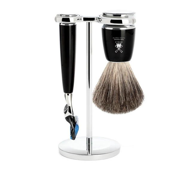 MÜHLE tıraş seti - Rytmo serisi - saf porsuk kılı - Gillette bıçaklarıyla uyumlu - siyah değerli reçine ürün görseli 1