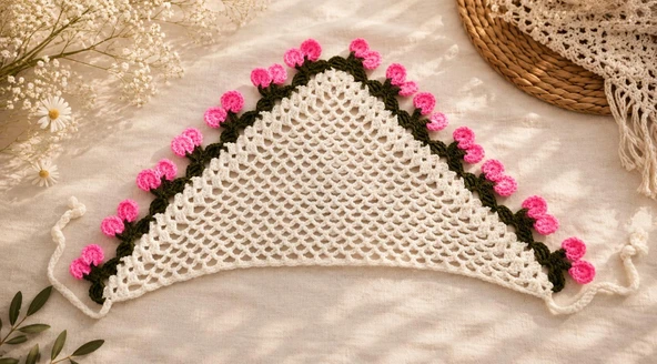 El Örgüsü Kirazlı Kız Çocuk Bandana ürün görseli 1