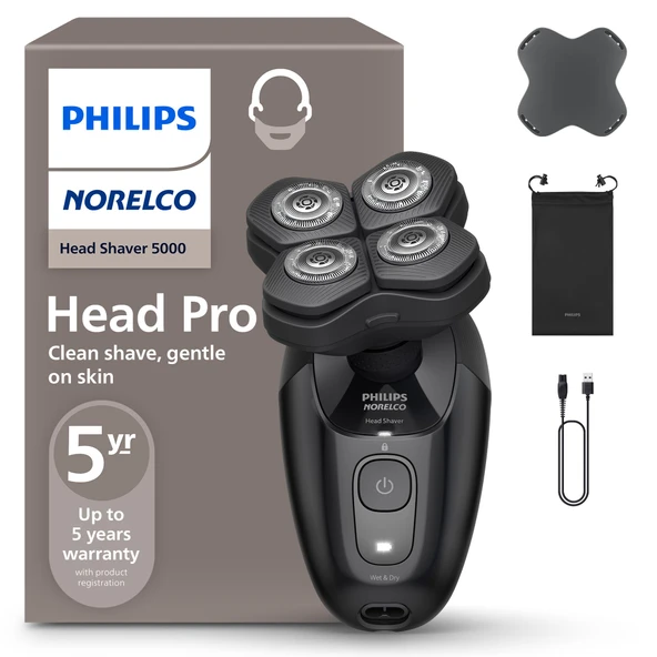 Philips Norelco kafa tıraş makinesi PRO 5000, 1 numaralı tıraş markasından: temiz tıraş, cilde nazik, HS5980/40 ürün görseli 1