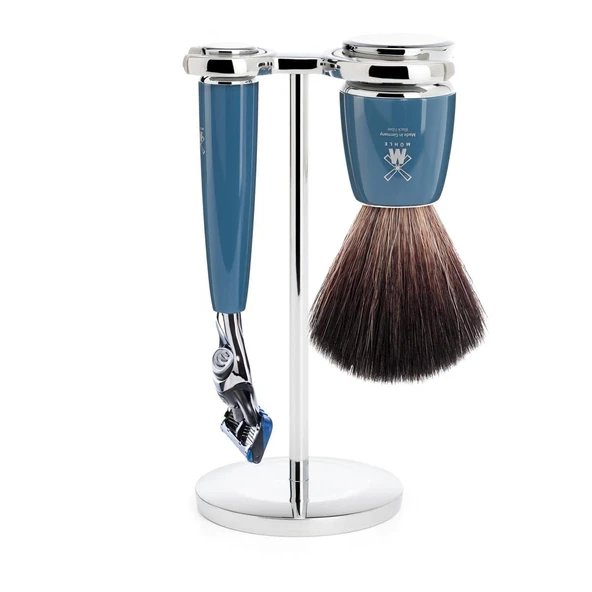 MÜHLE Rytmo tıraş seti - Gillette bıçakları ve tıraş fırçasıyla uyumlu tıraş makinesi Siyah Fiber, tutucu, değerli reçine saplı, petrol ürün görseli 1