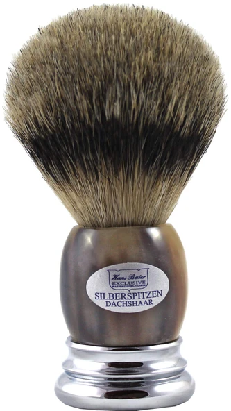 Hans Baier Exclusive tıraş fırçası gümüş uçlu, metal tabanlı, gerçek boynuz ışıklı, boyut. 1 ürün görseli 1