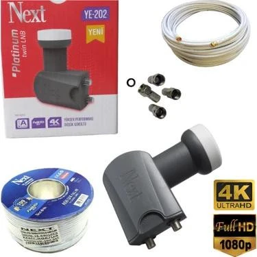 NEXT 2 Lİ ÇİFTLİ LNB 20 METRE NEXT HAZIR TAK KULLAN ANTEN KABLOSU + ADET CONTALI KONNEKTÖR ürün görseli 1