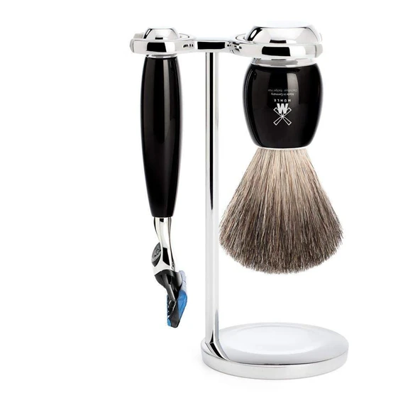 MÜHLE tıraş seti - Vivo serisi - saf porsuk kılı - Gillette bıçaklarıyla uyumlu - siyah değerli reçine ürün görseli 1
