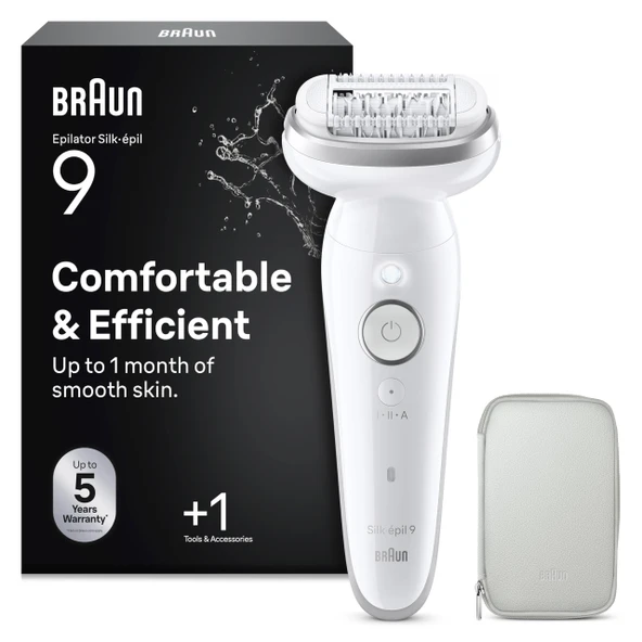 Braun Silk·épil 9, epilasyonu iyileştirmek için hareketli başlıklı epilatör, ıslak ve kuru epilasyon, uzun süre pürüzsüz deri, 9-000, gümüş ürün görseli 1