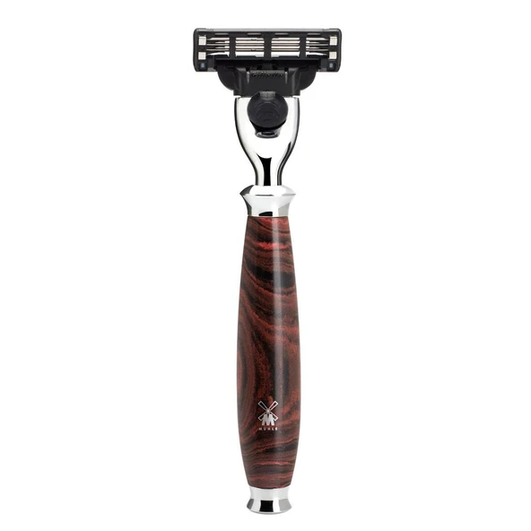 MÜHLE 3 bıçaklı tıraş makinesi, Gillette bıçaklarla uyumlu, ebonit/metal saplı, krom kaplama ürün görseli 1