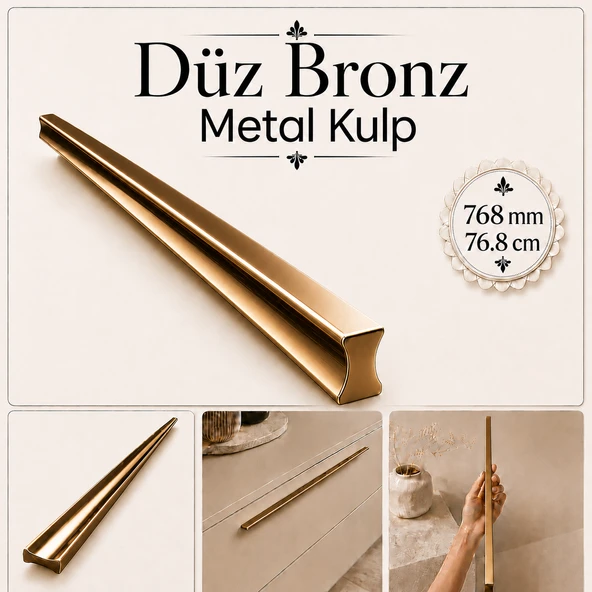 Özen 768 mm 76.8 cm Düz Bronz Metal Mobilya Kulpu Uzun Çekmece Dolap Kapak Mutfak Dolabı Kulbu ürün görseli 1