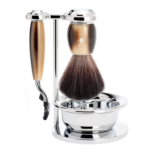 MÜHLE kaseli tıraş seti - Vivo serisi - Siyah Fiber - Gillette bıçaklarıyla uyumlu - değerli reçine boynuz kahverengi ürün görseli 1