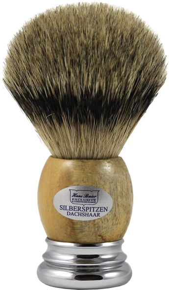 Hans Baier Exclusive tıraş fırçası, metal tabanlı, gümüş uçlu, tik boyutunda. 1 ürün görseli 1