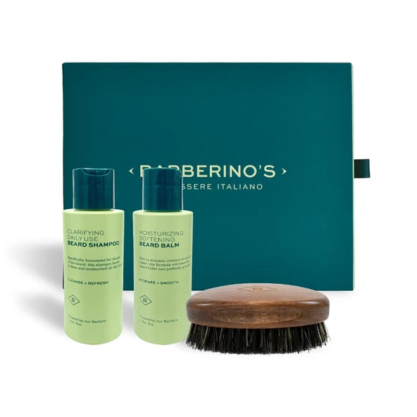 Barberino'nun sakal bakım seti - sakal şampuanı 100 ml, sakal kremi 100 ml, wenge ahşap fırça ürün görseli 1