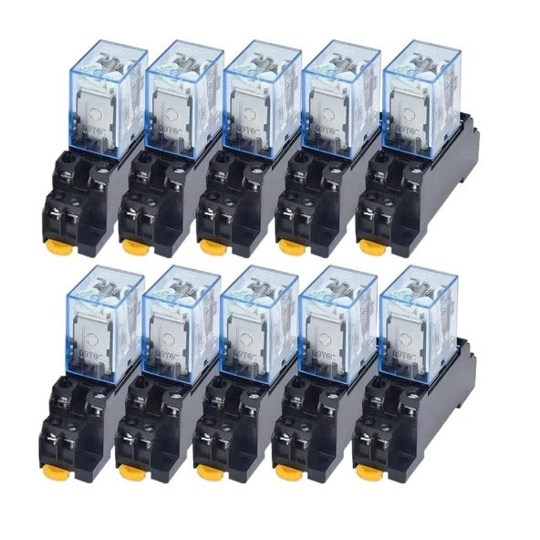 NURII 10 takım Bobin Güç Rölesi, LY2NJ, DPDT 8 Pin HH62P JQX-13F, Soket Tabanlı, AC/DC 12V 24V 36V 48V 110V 220V(AC,220V) ürün görseli 1