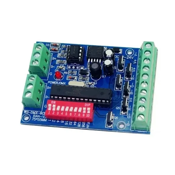 TADZKKIWM DC5V~24V 6 Kanal Denetleyici RGB LED DMX512 Dekoder Şerit Modülü Dökümü Düğümü WS-DMX-6CH-BAN-V3 ürün görseli 1
