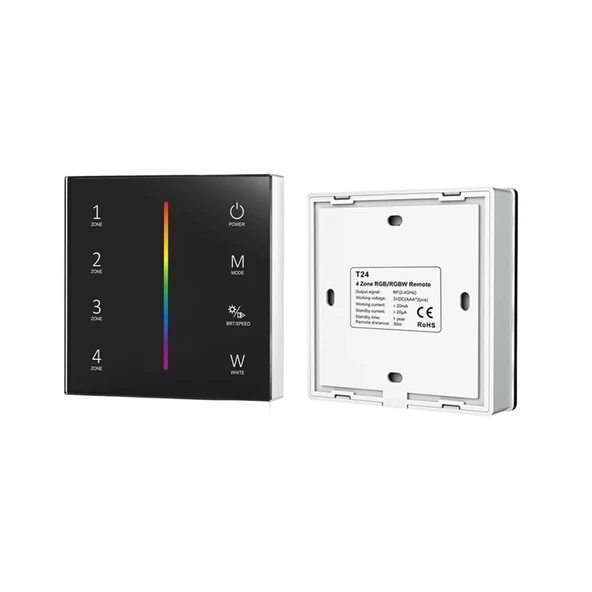 TADZKKIWM Akıllı T24 86 Duvara Monte 2.4GRF 4 Bölge RGB/RGBW Cam Panel Dokunmatik PWM Uzaktan Kumanda Dimmer Denetleyici LED Şerit/COB(T24-B) ürün görseli 1