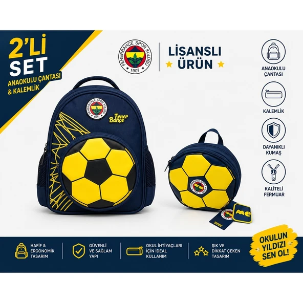Fenerbahçe 3D Suni Deri Anaokulu Çantası 26785+ Kalemlik 26787 ürün görseli 1