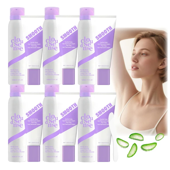 Nazik Tüy Dökücü Sprey, Vücut Tüy Dökücü Krem, Aloe Vera ile Hassas Ciltler için Hızlı Etkili Epilasyon, Kadınlar ve Erkekler için, Nazik ve Yatıştırıcı, Vücut ve Bacaklar için (6PCS) ürün görseli 1