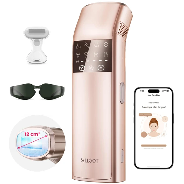 25J IPL Cihazı Soğutma Fonksiyonlu Epilasyon Lazeri, 3° Safir 12cm² Buz Soğutma Sistemi, LCD Dokunmatik Ekran, Koltuk Altı, Bikini, Yüz, Bacaklar, Vücut için Ağrısız Epilasyon Cihazı (Şampanya Altın) ürün görseli 1