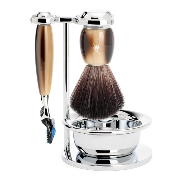 MÜHLE kaseli tıraş seti - Vivo serisi - Siyah Fiber - Gillette bıçaklarıyla uyumlu - değerli reçine boynuz kahverengi ürün görseli 1
