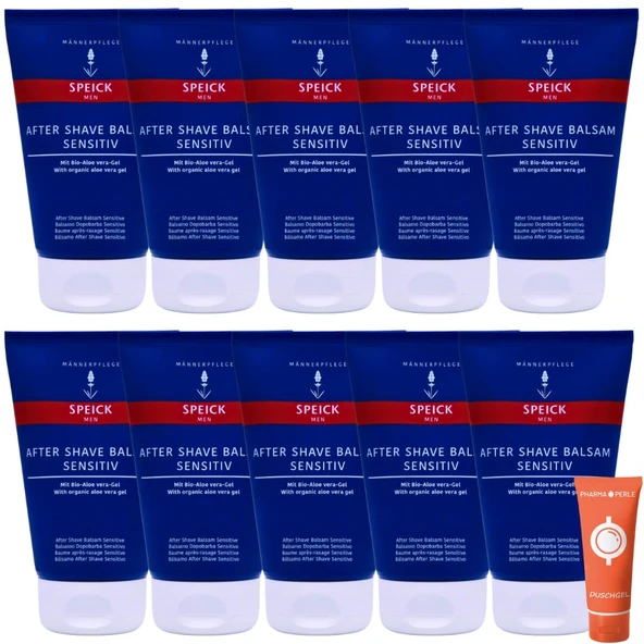 Men After Shave Balm Sensitiv 10x 100 ml I Hassas ciltler için rahatlatıcı bakım I Organik aloe vera ve kadife çiçeği özü içerir I Paraben ve silikon içermez I Tasarruf seti artı Pharma Pearl hediye ürün görseli 1