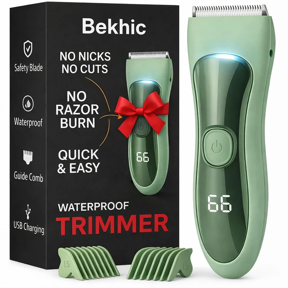Bekhic Bikini & Manscape Erkekler ve Kadınlar için Vücut Kılı Kesme Makinesi - No-Nick Seramik Bıçaklı Kablosuz Elektrikli Derin Tıraş Makinesi - IPX7 Su Geçirmez Islak/Kuru Kasık Bakımı ve LED Işık ürün görseli 1