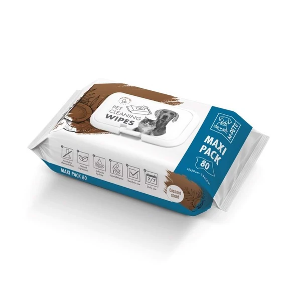 M-Pets Coconut Hindistan Cevizli Kedi ve Köpekler İçin Temizlik Mendili 80'li ürün görseli 1