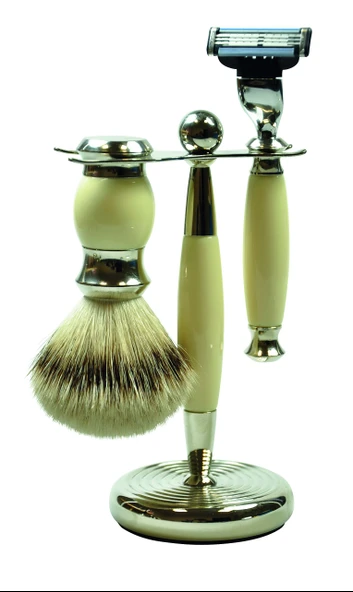 Golddachs tıraş seti vintage görünümlü, beyaz 3 parçalı, Mach3 tıraş makinesi ürün görseli 1