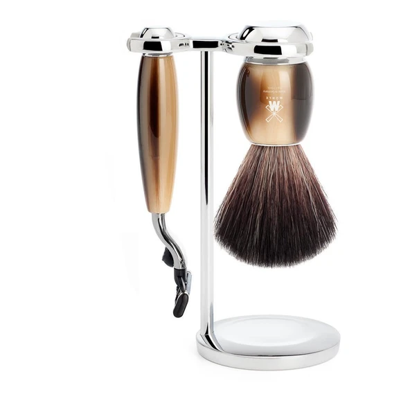 MÜHLE tıraş seti - Vivo serisi - Siyah Fiber - Gillette bıçaklarıyla uyumlu - değerli reçine boynuz kahverengi ürün görseli 1