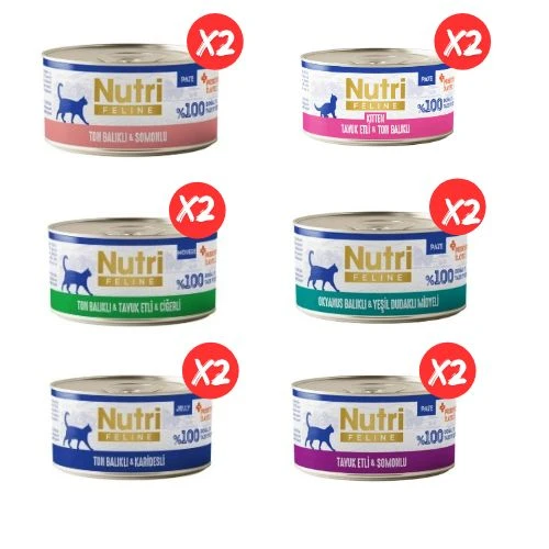 Nutri Feline 12'li Karma Yaş Kedi Maması - Özel Balıklı Seri (6 Çeşit x 2 Adet) ürün görseli 1