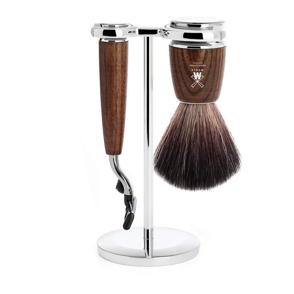 MÜHLE tıraş seti - Rytmo serisi - Black Fiber - Gillette bıçaklarla uyumlu - koyu dişbudak ağacı ürün görseli 1