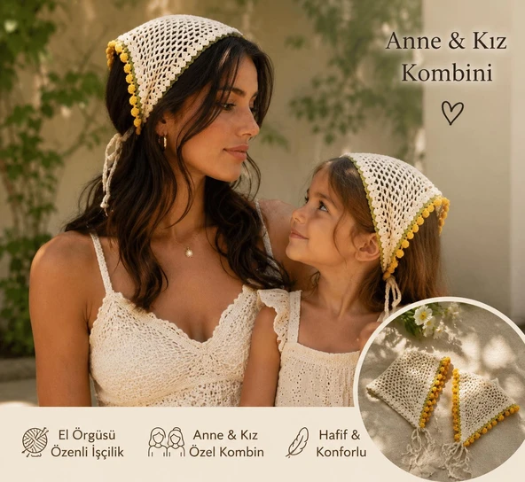 El Örgüsü Anne- Kız Laleli Bandana ürün görseli 1