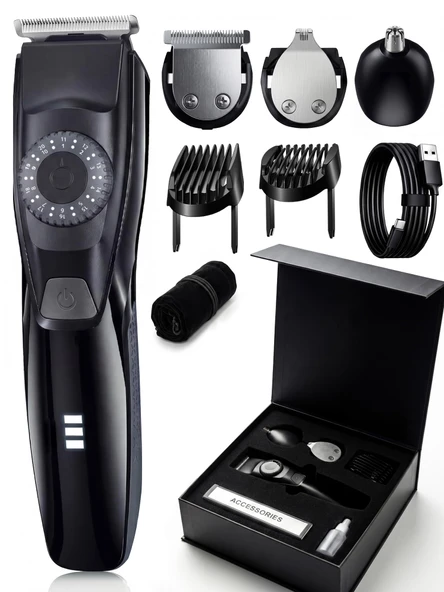 Voukad 40 Precisions Erkekler için Elektrikli Sakal Düzeltici, Sakal, Bıyık, Yüz ve Kulak Tüyleri için Bakım Düzeltici, Multi Serisi Clipper, Su Geçirmez, USB-C Şarj, Yumuşak Çanta (Gri + ürün görseli 1