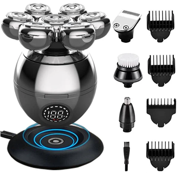 Yükseltme 7 Kafa Erkekler 5 in 1 Elektrikli Kafa Tıraş Makinesi Kel Erkekler için Erkekler için Çok Fonksiyonlu Elektrikli Tıraş Makinesi Akülü Şarj Edilebilir Seyahat Damat Saç Kesme Seti ürün görseli 1