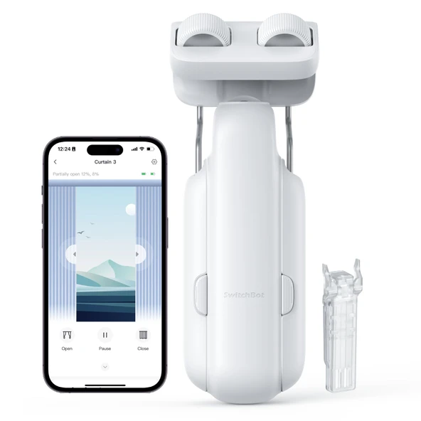 SwitchBot Akıllı Otomatik Perde Açıcı - Uygulama/Zamanlayıcılı Bluetooth Uzaktan Kumanda, Yükseltilmiş Yüksek Performanslı Motor, Matter/HomeKit ile Uyumlu (SwitchBot Hub 2 Gerekli) (Perde 3, Çubuk) ürün görseli 1