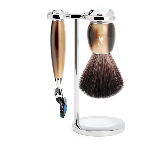 MÜHLE tıraş seti - Vivo serisi - Siyah Fiber - Gillette bıçaklarıyla uyumlu - değerli reçine boynuz kahverengi ürün görseli 1