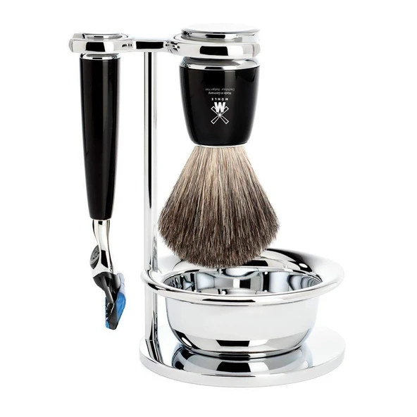 MÜHLE kaseli tıraş seti - Rytmo serisi - saf porsuk kılı - Gillette bıçaklarıyla uyumlu - siyah değerli reçine ürün görseli 1