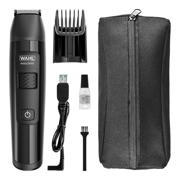 WAHL Manscaper Lityum Kasık ve Vücut Düzeltici, Tamamen Su Geçirmez Düzeltici, Islak/Kuru Kullanım, Akıllı Trim Teknolojisi LED, Güvenli Dokunmatik Top Kafalı Kesme Setleri, Şarj Edilebilir, Siyah ürün görseli 1