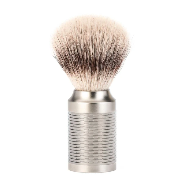 MÜHLE ROCCA tıraş fırçası, Silvertip Fiber, el yapımı, paslanmaz çelik saplı ürün görseli 1