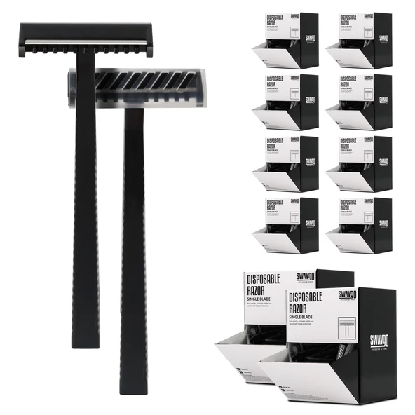SWAVGO Tek Kullanımlık Tıraş Makinesi 1 Bıçak 100 Adet/paket - Tek Kullanımlık Tıraş Makinesi Erkek Kadın Tek Bıçaklı Tek Kenar - Dövme Stüdyosu, Kozmetik Stüdyosu vb. için (10 Paket) ürün görseli 1